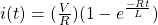 i(t) = (\frac{V}{R})(1-e^\frac{-Rt}{L})